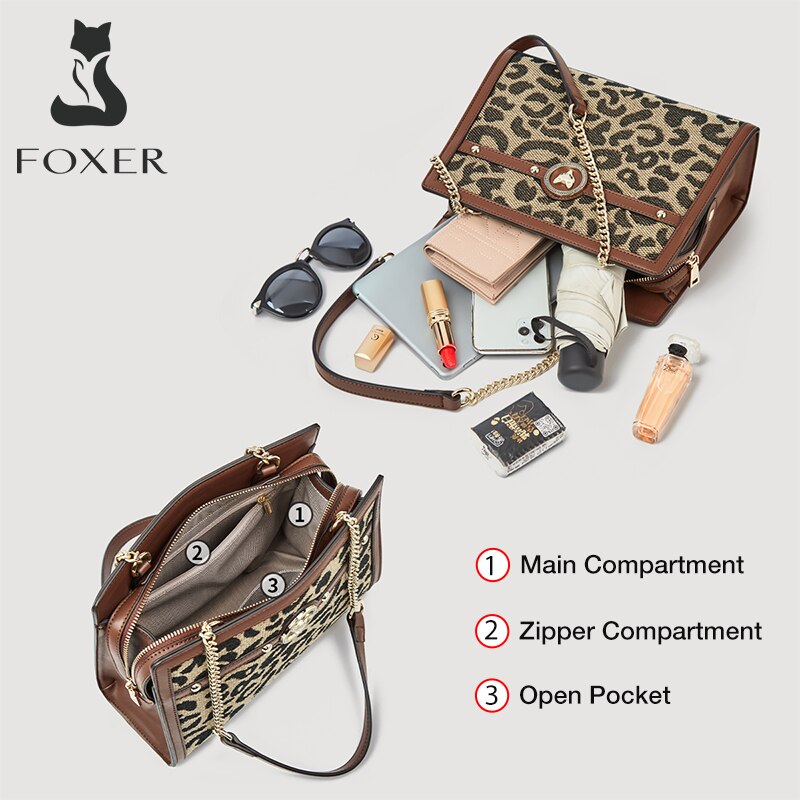 FOXER New Fashion Women&#39;s Fabric Chain Shoulder Bags Underarm Bag Ladies Large Capacity Handbag Retro Stitching Female Totes Bag - Executive-Skincare