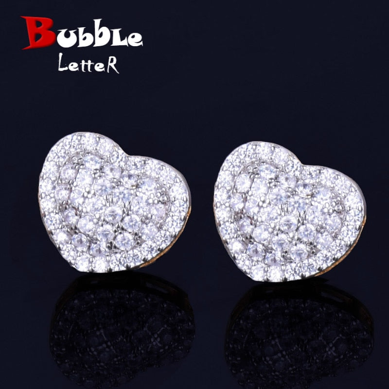 Heart-shaped Earring White Color Full Cubic Zircon Women Fashion Hip Hop Jewelry for Gift 14MM - Executive-Skincare