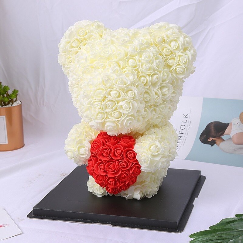 Dropshipping New Standing 40cm Rose Teddy Bear with Heart Artificial Rose Flower Valentines Day Wedding Gifts for Birthday Party - Executive-Skincare