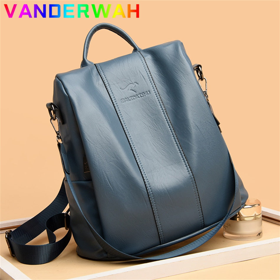 Anti-theft Soft Leather Backpack Women Vintage Shoulder Bag Ladies High Capacity Travel Bagpack School Bag Girl Mochila Feminina - Executive-Skincare