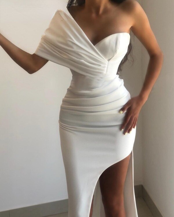 High Slit Party Dress Women One Shoulder Ruched - Dresses - Executive-Skincare