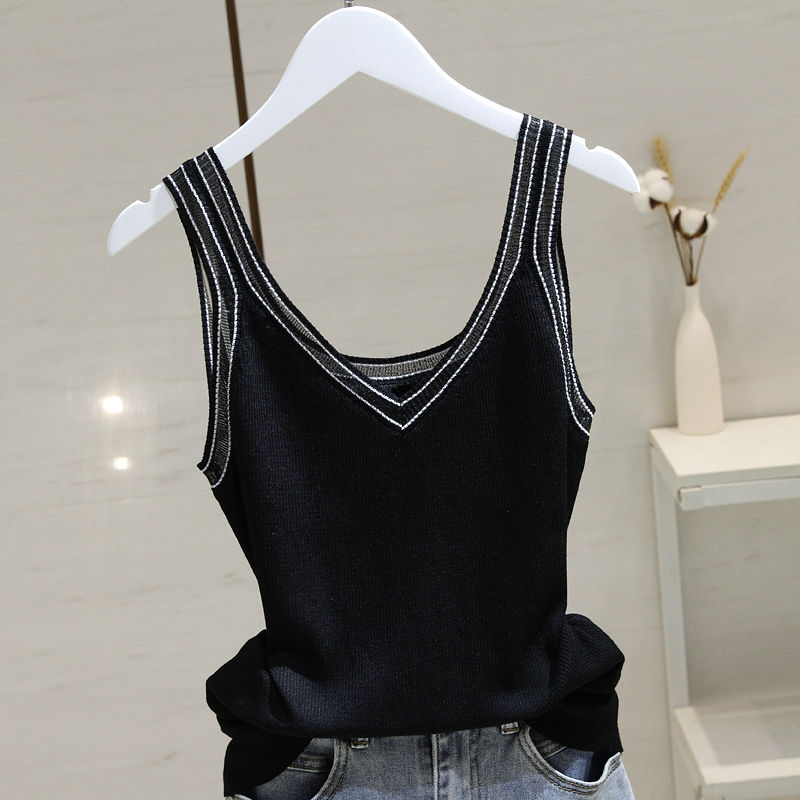 Ice Silk V-neck Knitted Vest Women's 2022 Summer New Mesh Hot Sexy - Executive-Skincare