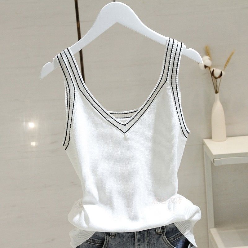 Ice Silk V-neck Knitted Vest Women's 2022 Summer New Mesh Hot Sexy - Executive-Skincare