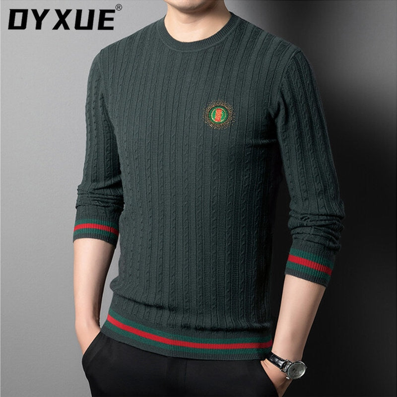 Jacquard Weave Sweaters Long Sleeve Sweater Male O Neck Autumn Winter - Executive-Skincare