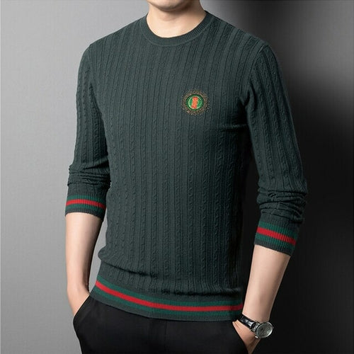 Jacquard Weave Sweaters Long Sleeve Sweater Male O Neck Autumn Winter - Executive-Skincare