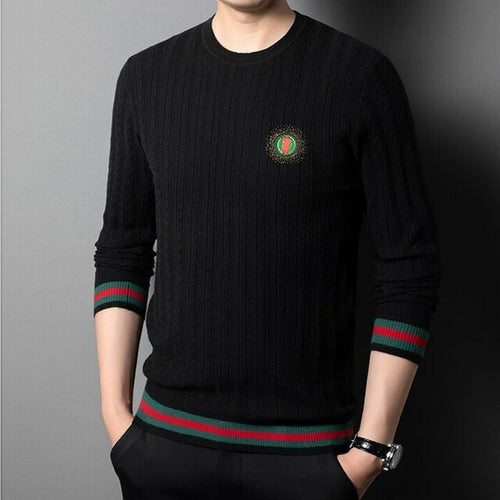 Jacquard Weave Sweaters Long Sleeve Sweater Male O Neck Autumn Winter - Executive-Skincare