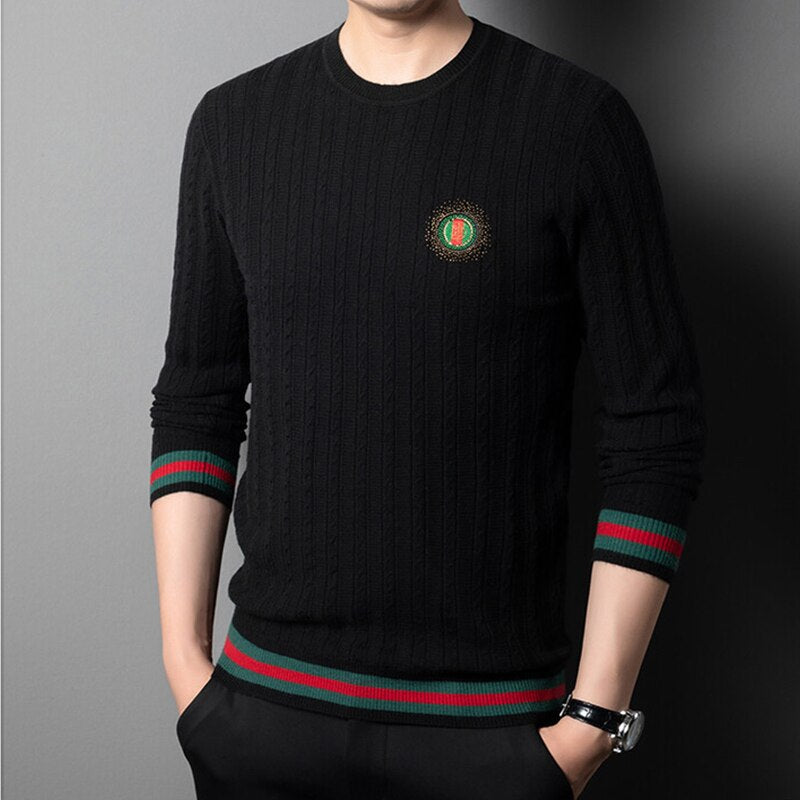 Jacquard Weave Sweaters Long Sleeve Sweater Male O Neck Autumn Winter - Executive-Skincare