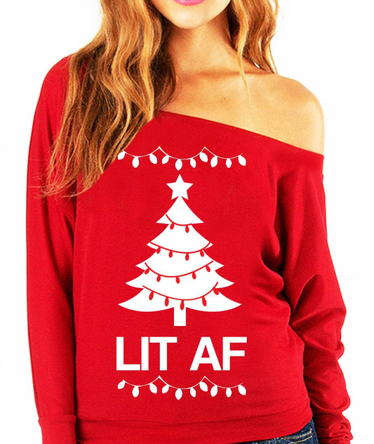 LIT AF Christmas Slouchy Sweatshirt - Pick Color - Executive-Skincare