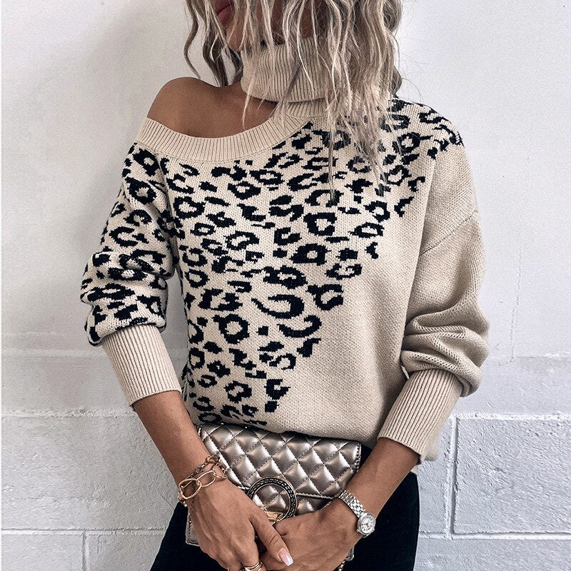 Lapel Leopard Print Sweater - Executive-Skincare