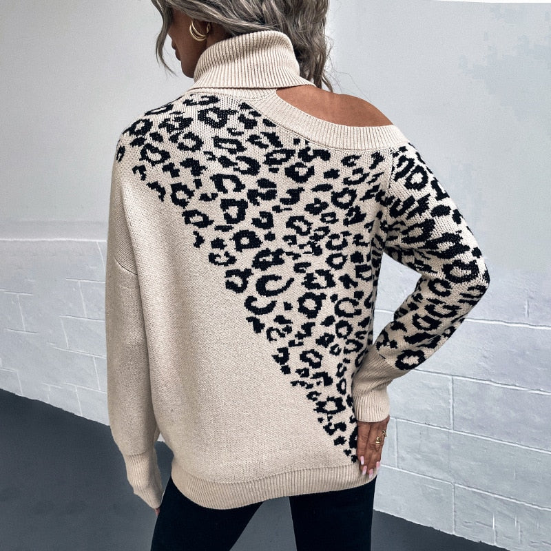 Lapel Leopard Print Sweater - Executive-Skincare