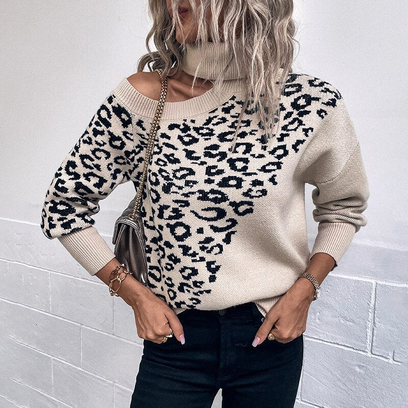 Lapel Leopard Print Sweater - Executive-Skincare