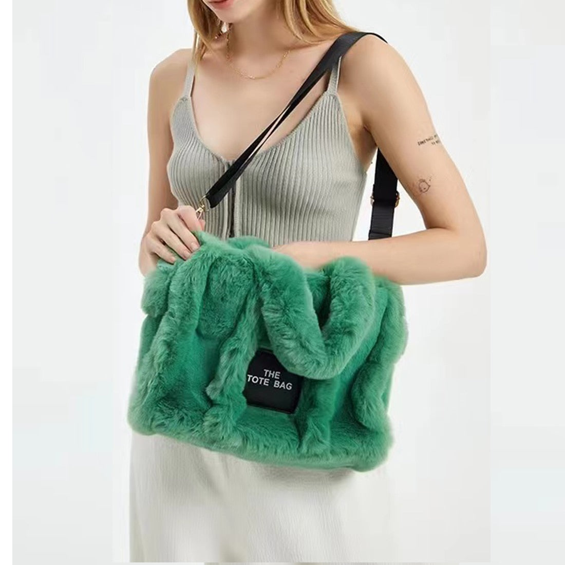 Large Tote Bag Luxury Faux Fur Designer Soft Plush Women Handbags - Executive-Skincare