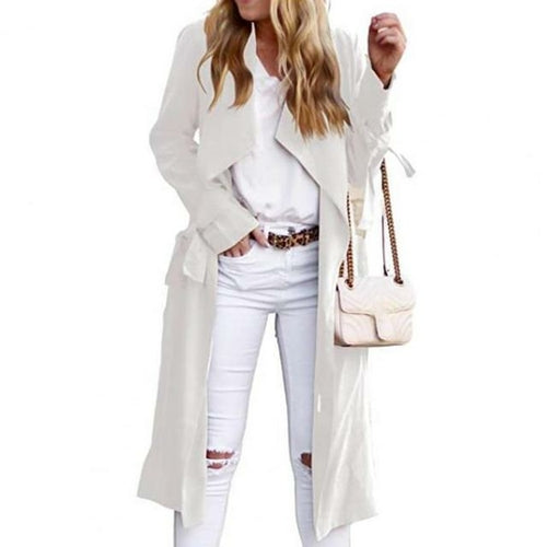 Long Trench Women Solid Color Long Sleeves Overcoat with Belt Prevent - Executive-Skincare