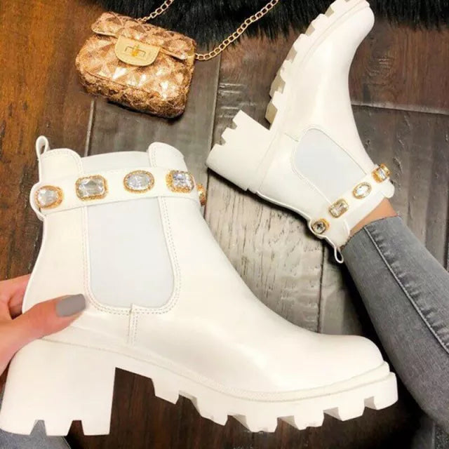 Luxury Ankle Boots Autumn Winter Rhinestone Rainbow Short Boots Women - Executive-Skincare