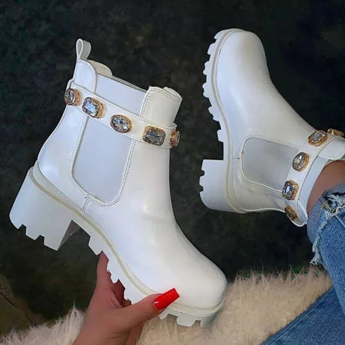 Luxury Ankle Boots Autumn Winter Rhinestone Rainbow Short Boots Women - Executive-Skincare