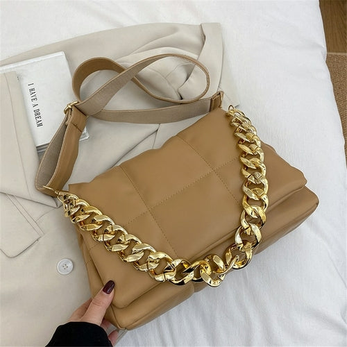 Luxury Thick Chain Design Fashion Pu Leather Shoulder Bags For Women - Executive-Skincare