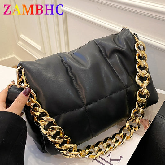 Luxury Thick Chain Design Fashion Pu Leather Shoulder Bags For Women - Executive-Skincare