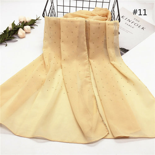 Luxury Gold Chiffon Head Scarf Solid Soft Long Muslim Scarves For - Executive-Skincare