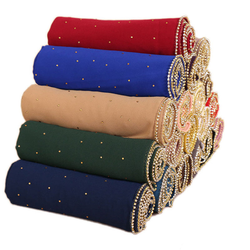 Luxury Gold Chiffon Head Scarf Solid Soft Long Muslim Scarves For - Executive-Skincare