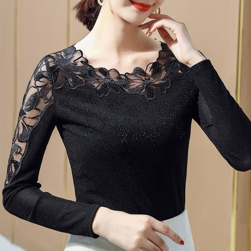 M-5xl Plus Size Women Tops Lace Bottoming Shirt Women Long-sleeved - Executive-Skincare