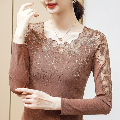 M-5xl Plus Size Women Tops Lace Bottoming Shirt Women Long-sleeved - Executive-Skincare