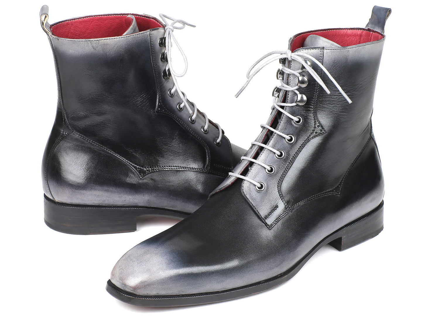 Paul Parkman Men's Gray Burnished Leather Lace-Up Boots (ID#BT535-GRY) - Executive-Skincare