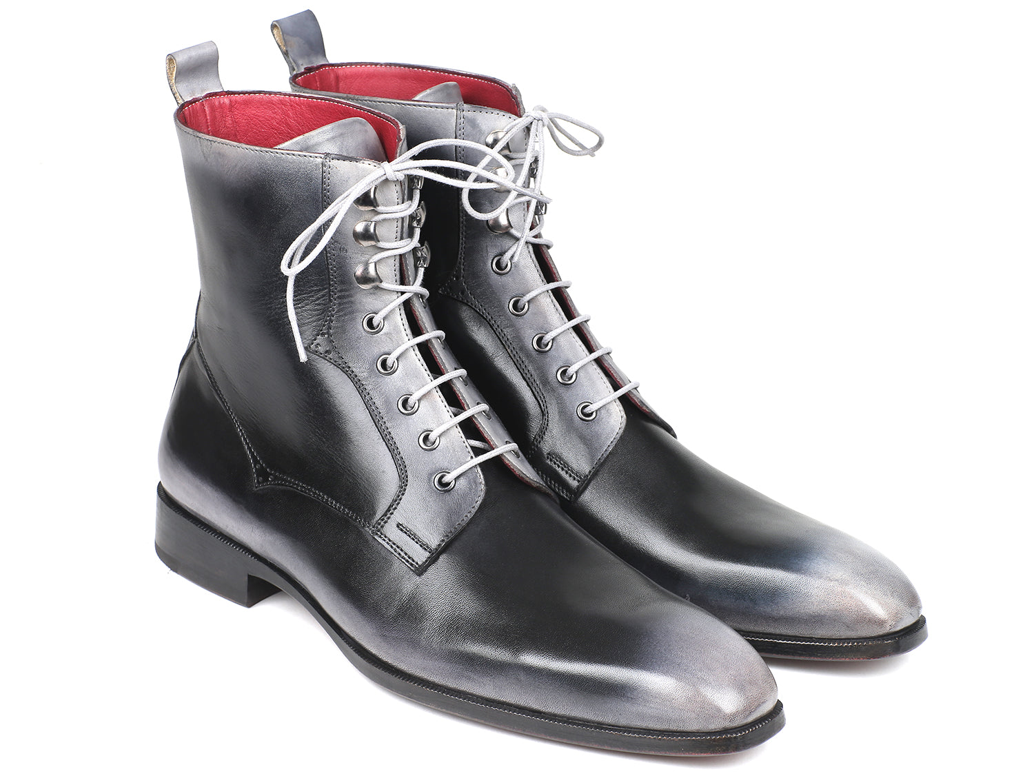 Paul Parkman Men's Gray Burnished Leather Lace-Up Boots (ID#BT535-GRY) - Executive-Skincare