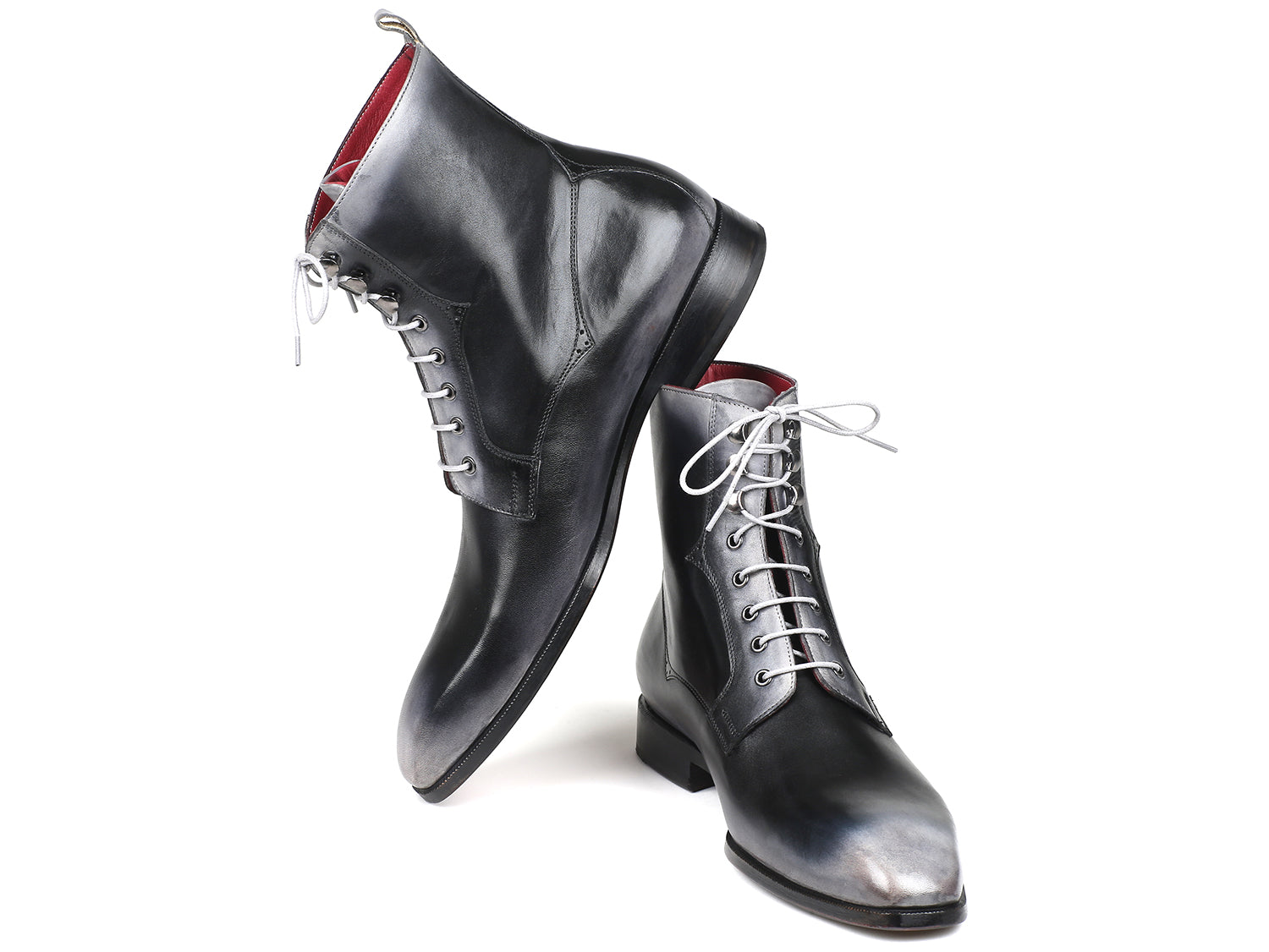 Paul Parkman Men's Gray Burnished Leather Lace-Up Boots (ID#BT535-GRY) - Executive-Skincare