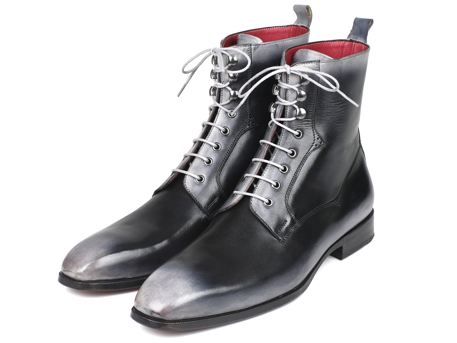 Paul Parkman Men's Gray Burnished Leather Lace-Up Boots (ID#BT535-GRY) - Executive-Skincare