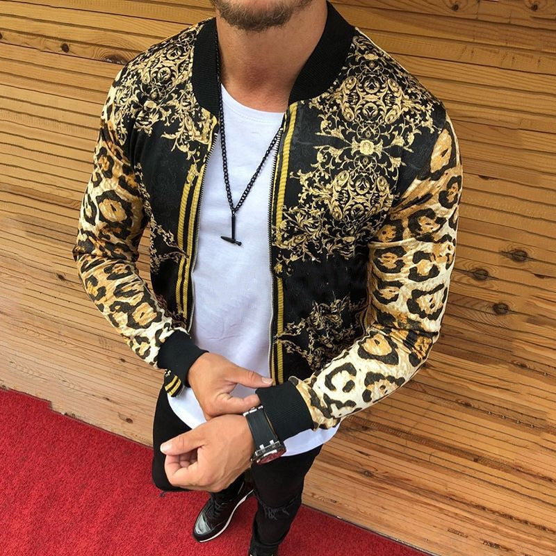 Men New 2021 Print Slim-fitting Leopard Print Crew-neck Casual Jacket - Executive-Skincare