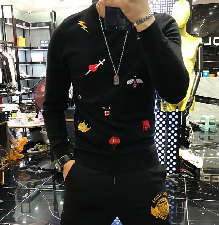 Mens Causal O Neck Sweater D Autumn Winter Christmas Pullover Knitted - Executive-Skincare