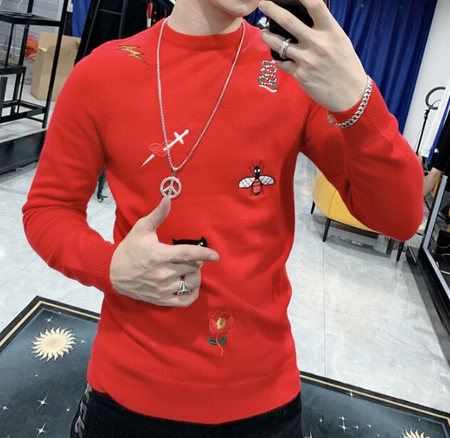 Mens Causal O Neck Sweater D Autumn Winter Christmas Pullover Knitted - Executive-Skincare