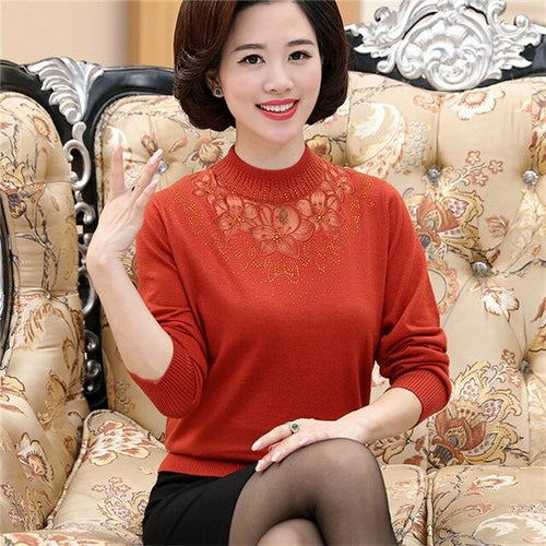 Middle aged Mother Autumn Sweaters Pullovers 4XL Tops Women Half - Executive-Skincare