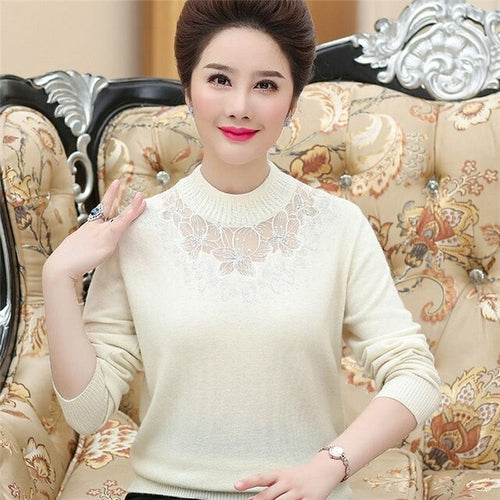 Middle aged Mother Autumn Sweaters Pullovers 4XL Tops Women Half - Executive-Skincare