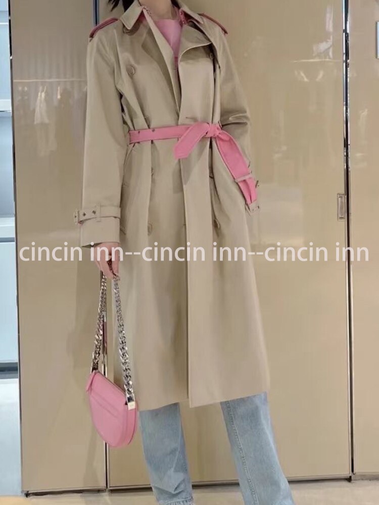 New Collection Basic British Style Woman Long Trench Pink Lining - Executive-Skincare