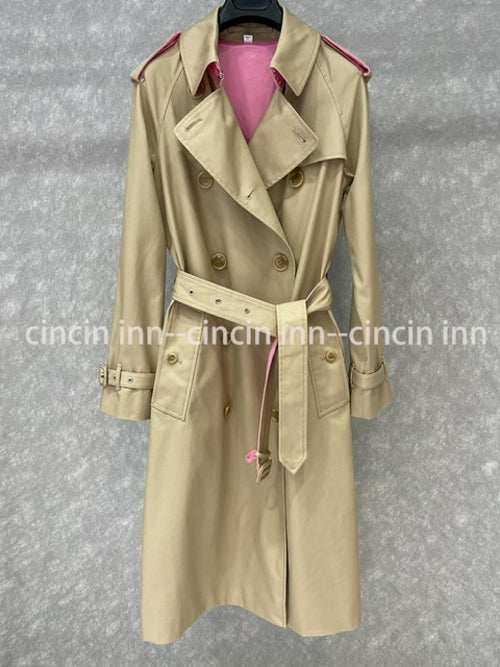 New Collection Basic British Style Woman Long Trench Pink Lining - Executive-Skincare