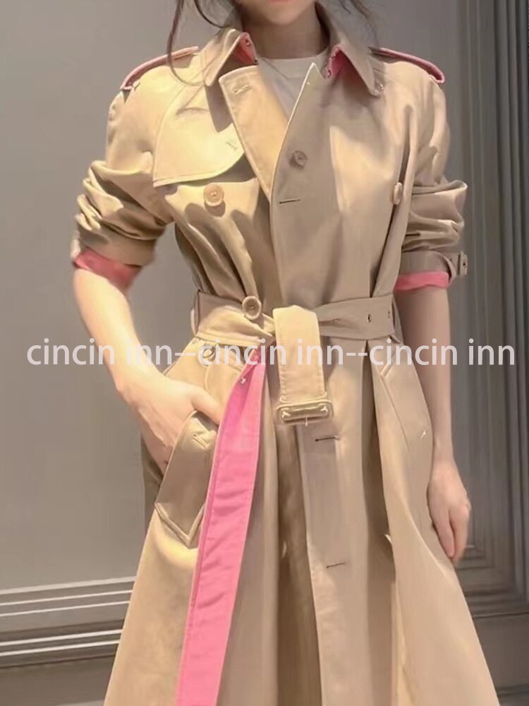 New Collection Basic British Style Woman Long Trench Pink Lining - Executive-Skincare