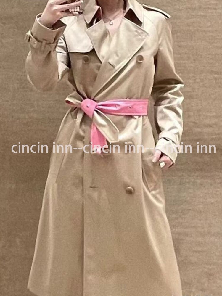 New Collection Basic British Style Woman Long Trench Pink Lining - Executive-Skincare