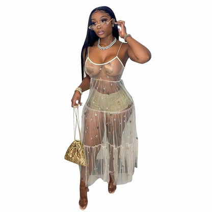 2021 Women Sleeveless Sheer Mesh Dress - Executive-Skincare