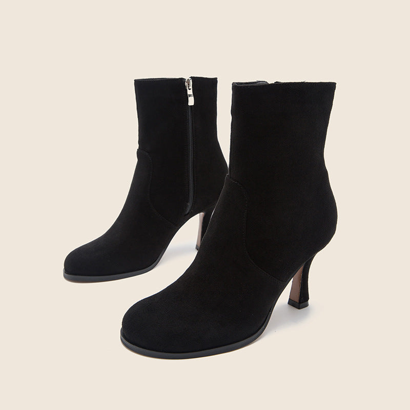 Round Toe Women's Boots Autumn And Winter High-Heeled Stiletto Boots - Executive-Skincare