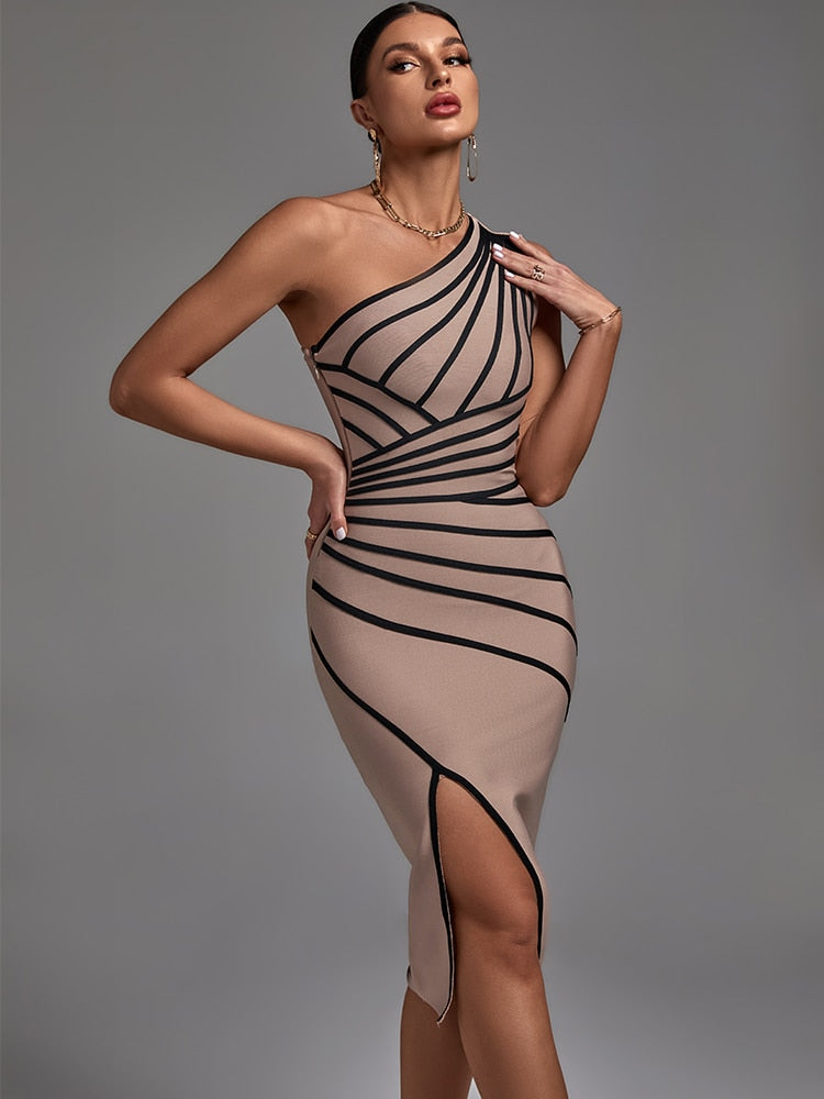 One Shoulder Bandage Dress 2022 Women Bandage Dress Elegant Sexy - Executive-Skincare