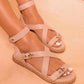 SARA CROSS OVER BUCKLE STRAP SANDALS IN NUDE FAUX LEATHER - Executive-Skincare