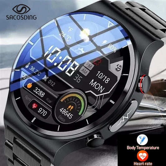 SACOSDING Smart Watch Men 360*360 HD Full Touch Screen Fitness Tracker Smart Watch Men ECG+PPG Heart Rate Monitor Blood Pressure - Executive-Skincare