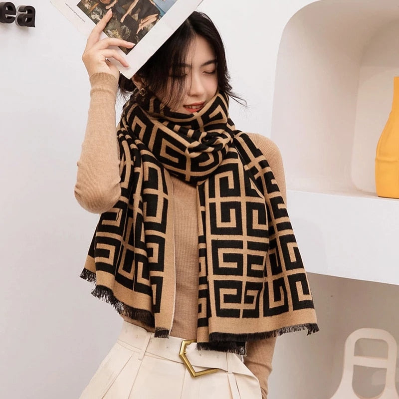 Winter Scarf Cashmere for Women Thick for Ladies Original Scarves Luxury Cotton Shawls Fashion Wrap Blanket Pashmina - Executive-Skincare