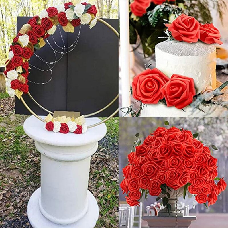 50PCS Artificial Foam Rose Bridal Bouquets Teddy Bear of Roses DIY Gifts Box Wedding Decorative For Wedding Table Valentines Day - Executive-Skincare