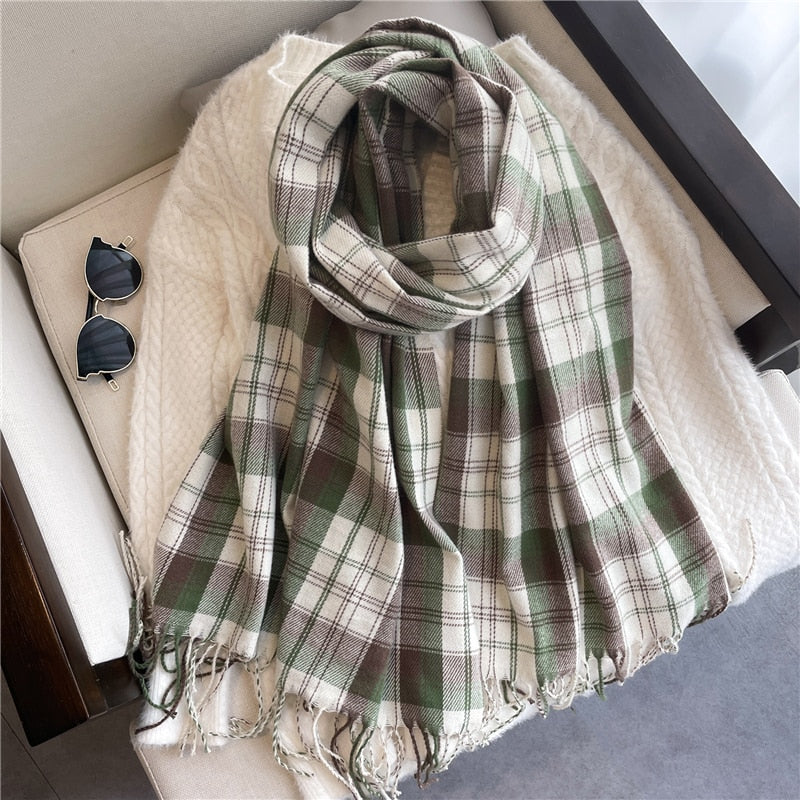 Luxury Plaid Scarf Winter Warm Cashmere Women Long Pashmina Foulard Female Scarves Lady Tassel Shawl Wraps 2022 Design New - Executive-Skincare