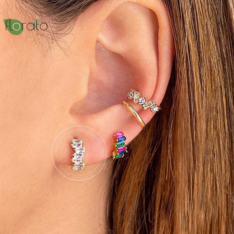 Vibrant Multicolour CZ Crystal Hoop Earrings in 925 Sterling Silver - Luxurious Gift for Her