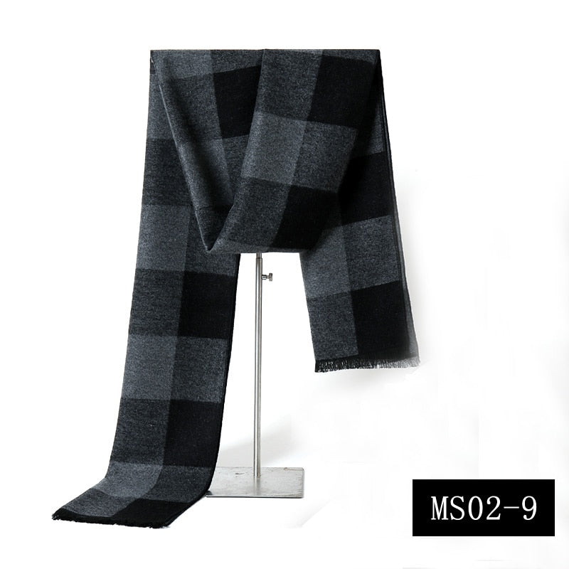 Luxury Brand Plaid Cashmere Scarf for Men Winter Warm Neckerchief Male Business Scarves Long Pashmina Christmas Gifts - Executive-Skincare