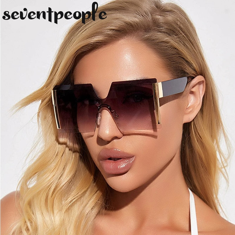 Oversized Square Rimless Sunglasses Women 2022 Luxury Brand Designer Fashion One Piece Sunglass Ladies Gradient Shades Eyewear - Executive-Skincare