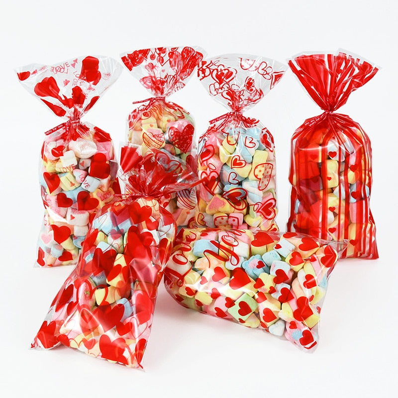 60pcs Valentine Cookie Gift Bags Love Heart Clear Plastic Candy Bags Wedding Party Decor Valentine&#39;s Day Favor Gifts Goodies Bag - Executive-Skincare